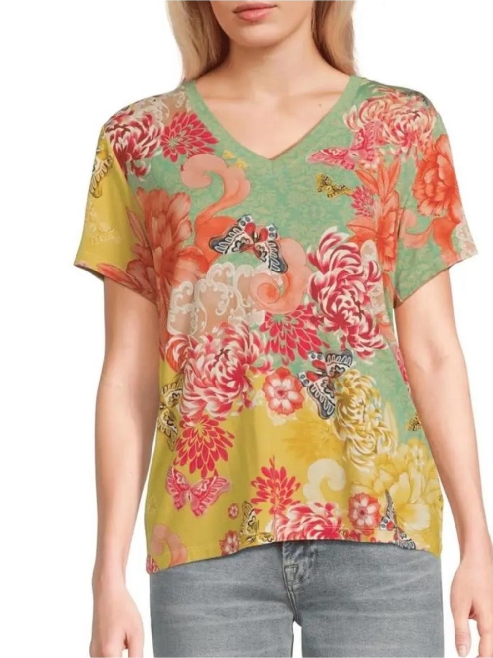 Johnny Was The Janie Favorite V-Neck Short Sleeve - Multicolor Tee